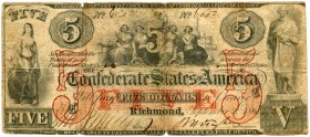 UNITED STATES OF AMERICA / USA 
 Confederate Paper Money 
 Lot. 5 / V Dollars of September 2nd 1861 & Contemporary counterfeit of a 5 / V Dollars of...