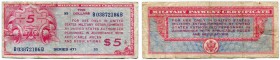 UNITED STATES OF AMERICA / USA 
 Military Payment Certificates 
 5 Dollars ND (1947). Pick M13. Very rare. -III