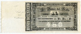 URUGUAY 
 Banco del Salto. Lot. 480 Centésimos vom 1. Oktober 1858. Remainder. Pick S403. Waagrechte Falten. -II (3)