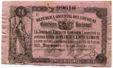 URUGUAY 
 Lot. Emission Nacional. 20 Centimos vom 1. Februar 1875 & 1 Peso vom 1. Februar 1875. Pick A116, A118. IV – III (2)