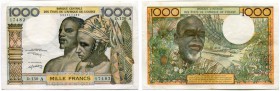 WESTAFRIKANISCHE STAATEN 
 Lot. 1000 Francs o. J. (1959-1965) A für Elfenbeinküste. Drei verschiedene Signaturen. Pick 103Ak- 103m. II – -I (3)