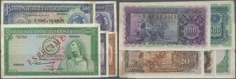 Saint Thomas & Prince: set of 5 Specimen notes from 20 to 1000 Escudos 1956/1958...