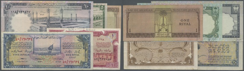 Saudi Arabia: nice set with 5 Banknotes containing 1 and 5 Riyal series 1954-56,...