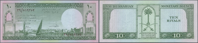 Saudi Arabia: 10 Riyals ND P. 8a, one light dint at right, otherwise perfect, co...