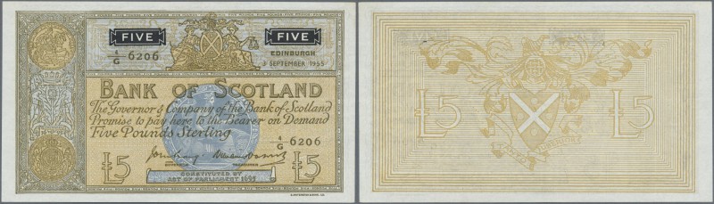 Scotland: Bank of Scotland 5 Pounds 1955 P. 99b, very light vertical folds, pres...