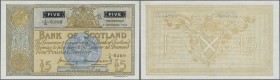 Scotland: Bank of Scotland 5 Pounds 1955 P. 99b, very light vertical folds, pressed, in condition: VF, optically appears better.