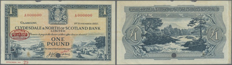 Scotland: Clydesdale & North of Scotland Bank Limited 1 Pound 1950 Specimen P. 1...