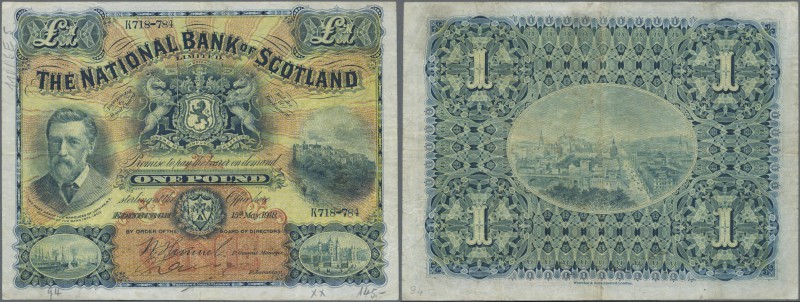 Scotland: The National Bank of Scotland 1 Pound 1918, P.248a, several folds and ...