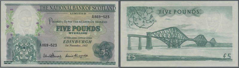 Scotland: 5 Pounds 1957 P. 262, light vertical folds and handling in paper, no h...
