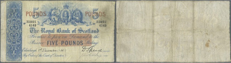 Scotland: 5 Pounds 1935 P. S317b. This large size note is used with several fold...