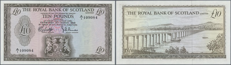Scotland: The Royal Bank of Scotland 10 Pounds 1969 P. 331, light center bend an...