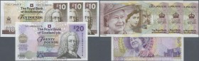 Scotland: set of 4 notes containing 3x 10 Pounds 2012 ”Diamond Jubilee” Commemorative P. 368 and 1x 20 Pounds 2000 ”100th birthday of the Queen Mother...