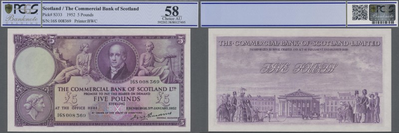 Scotland: The Commercial Bank of Scotland 5 Pounds 1952, P.S333 in excellent, al...