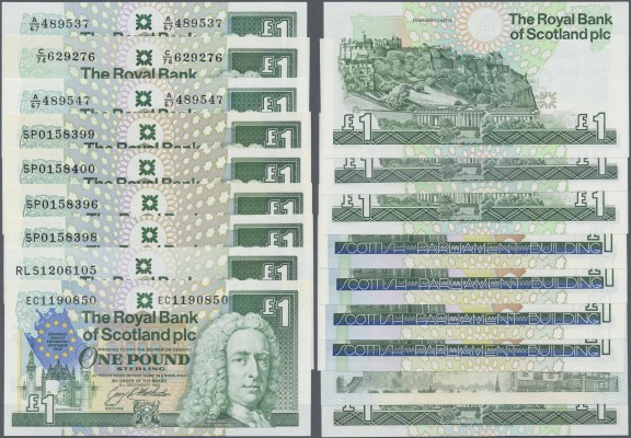 Scotland: set of 9x 1 Pound Notes, mostly commemorative issues, containing dates...