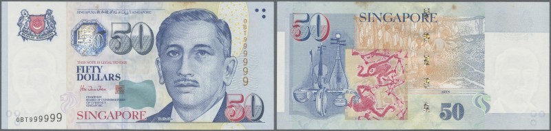 Singapore: 50 Dollars ND(1999), P.41 with fancy serial number 0BT999999 in excel...