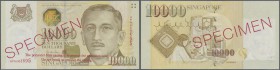 Singapore: 10.000 Dollars ND(1999) Specimen P. 44s, regular issue with serial numbers and Specimen overprint in originally sealed pack of the central ...