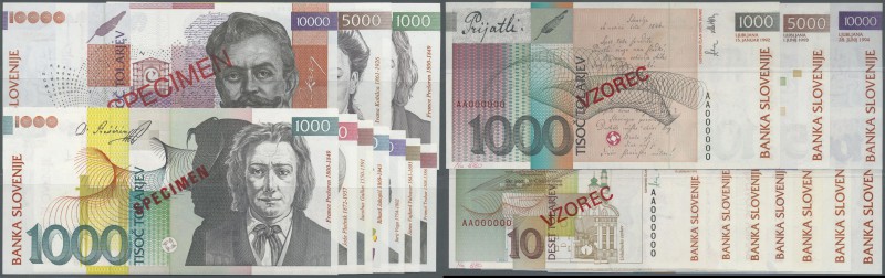 Slovakia: set of 6 Specimen notes from 10 to 10.000 Tolarjev (1992-1997) in cond...