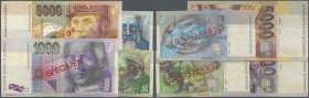 Slovakia: set of 4 Specimen notes containing 20, 50, 1000 and 5000 Korun 1999 P. 20s, 21s, 32s, 33s, the first two in UNC, the last two in aUNC. (4 pc...