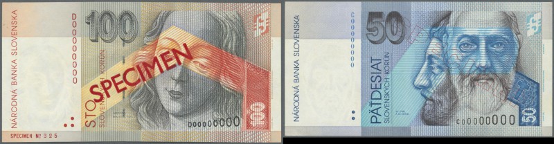 Slovakia: set of 2 Specimen notes containing 50 and 100 Korun 1993 P. 21s, 22s, ...