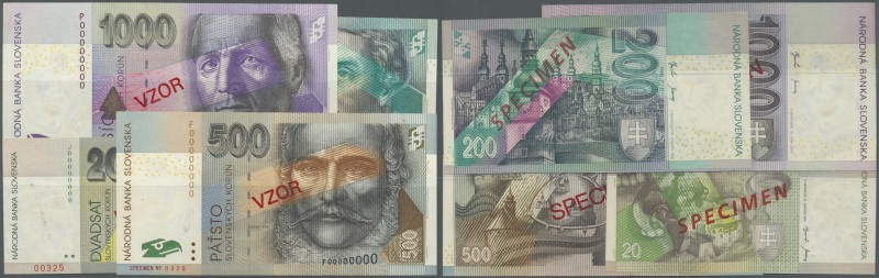 Slovakia: set of 4 Specimen notes containing 20 Korun 2001(VF), 200 Korun 2002 (...