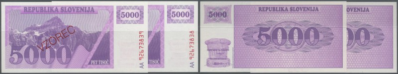 Slovenia: set of 2 consecutive notes with Specimen overprint 5000 Tolarjev 1992 ...