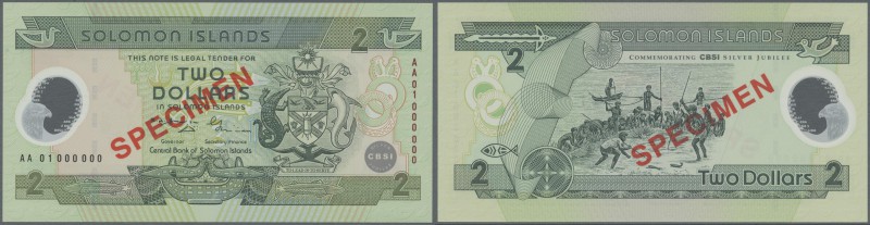 Solomon Islands: 2 Dollars ND Specimen P. 23s Polymer Commemorative in condition...