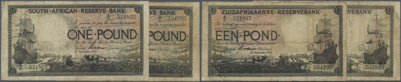 South Africa: set of 2x 1 Pound 1921 P. 75, in similar condition, used with seve...
