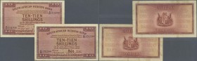 South Africa: set of 2 notes 10 Shilings 1947 P. 82e used with folds but no holes or tears, still strongness in paper, condition: F to F+. (2 pcs)