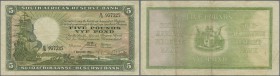 South Africa: 5 Pounds 1940 P. 86, used with folds and creases but no holes or tears, still strongness in paper and original colors, condition: F to F...