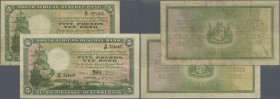 South Africa: set of 2 notes 5 Pounds 1941 and 1946, both with normal traces of use but no holes or large tears, still original colors, condition: F &...