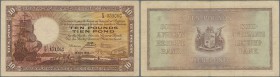 South Africa: 10 POunds 1943 P. 87, used with folds and pinholes, no tears, still strongness in paper and nice colors, condition: F.
