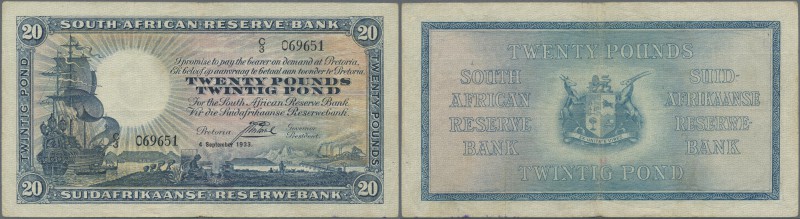 South Africa: 20 Pounds 1933 P. 88, rarely seen denomination of this series, use...