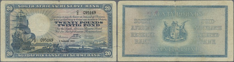 South Africa: 20 Pounds 1933 P. 88b, seldom seen denomination, used with several...