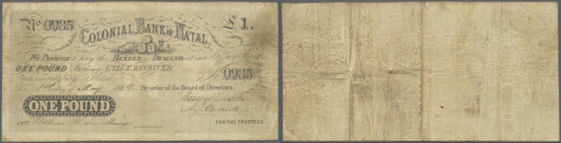 South Africa: Colonial Bank of Natal 1 Pound May 1st 1862, P.S431, highly rare a...