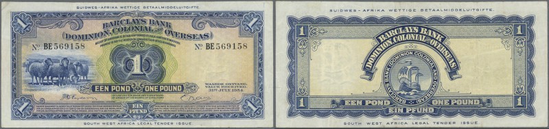 Southwest Africa: 1 Pound 1954 P. 2, light folds in paper, no holes, one 3mm tea...