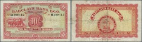 Southwest Africa: 10 Shillings 1954 P. 4a, stonger folds in paper, a minor split at right border, stain in paper, condition: F-.