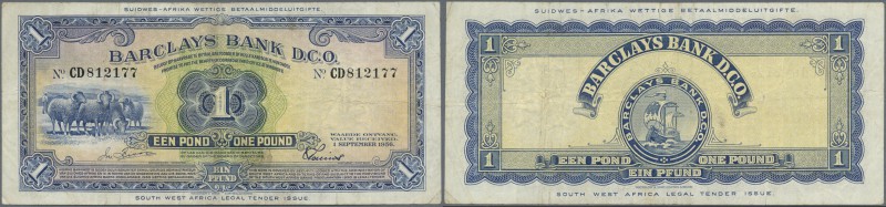 Southwest Africa: 1 Pound 1956 P. 5a in used condition with several folds and cr...