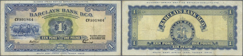 Southwest Africa: 1 Pound 1958 P. 5b, used with several folds and creases, one p...