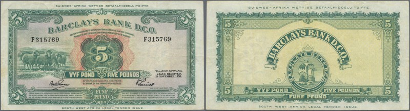 Southwest Africa: 5 Pounds 1958 P. 6b, rarer denomination, used with folds and l...