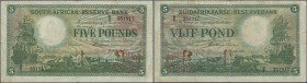 Southwest Africa: 5 Pounds 1921 P. 76, more seldom offerd type, used with many folds and creases, stains, small holes, still nice colors, condition: F...