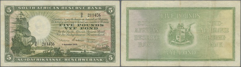 Southwest Africa: 5 Pounds 1929 P. 86a, used with folds, no holes, still strong ...