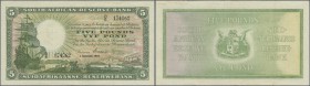 Southwest Africa: 5 Pounds 1929 P. 86a, 4 vertical folds, no holes or tears, still strong paper with crispness, original colors, condition: VF.