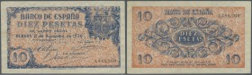Spain: 10 Pesetas 1936 with cancellation ”inutilizado”, regular serial number, P. 98s, light center fold and traces of former attachment to cardboard ...