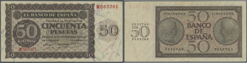 Spain: 50 Pesetas 1936 with cancellation ”inutilizado”, regular serial number, P...