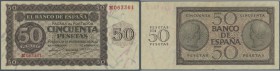 Spain: 50 Pesetas 1936 with cancellation ”inutilizado”, regular serial number, P. 100s, folds in paper, in condition: VF.