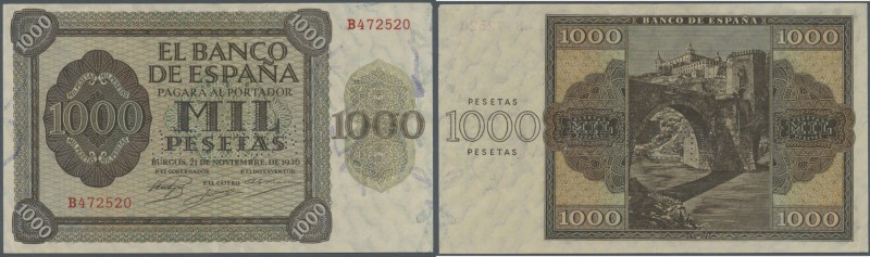 Spain: 1000 Pesetas 1936 with cancellation perforation P. 103s, regular serial n...