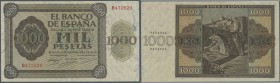 Spain: 1000 Pesetas 1936 with cancellation perforation P. 103s, regular serial number, vertical folds, condition: VF.