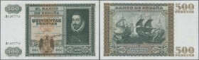 Spain: 500 Pesetas 1940 P. 119a, light center fold, pressed and small restorations at upper border center, still strong paper and original colors, no ...