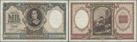 Spain: 1000 Pesetas 1940 P. 120, center fold, probably pressed, no holes or tears, nice colors and strong paper, condition: F+ to VF-.