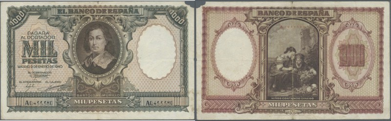 Spain: 1000 pesetas 1940 P. 120, used with center fold and normal traces of use,...